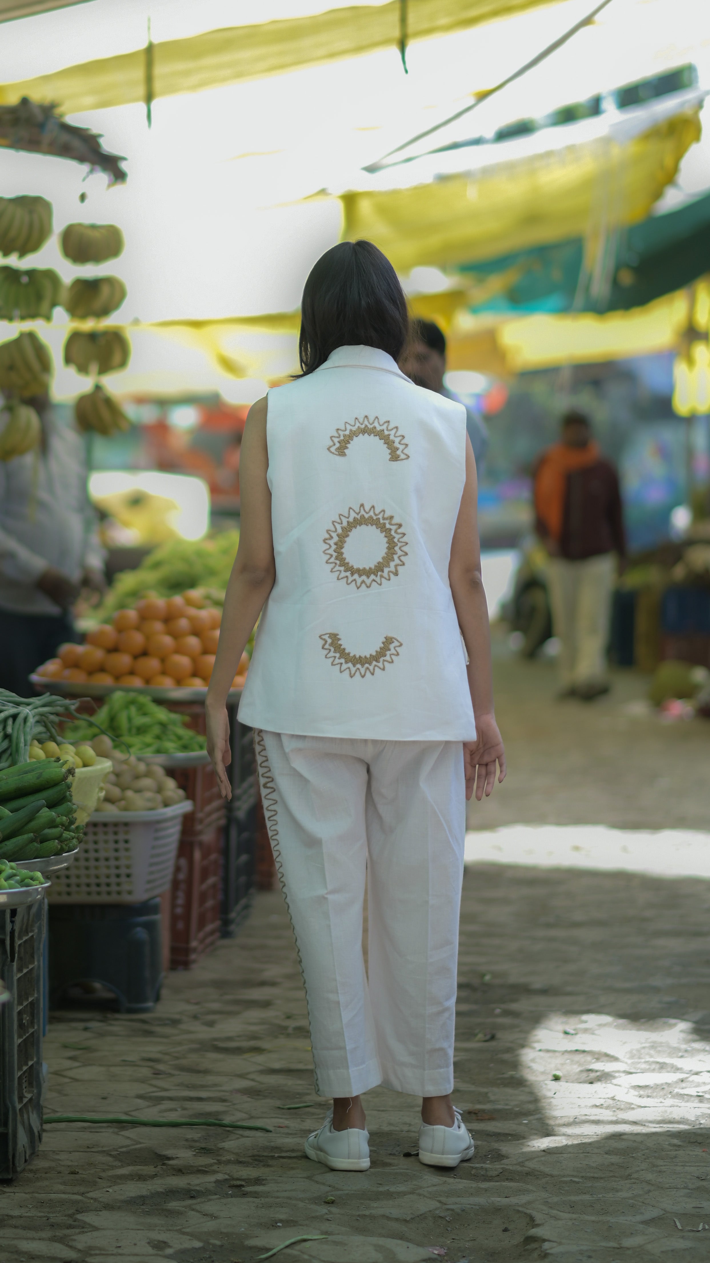 White Handloom Oversized Waistcoat