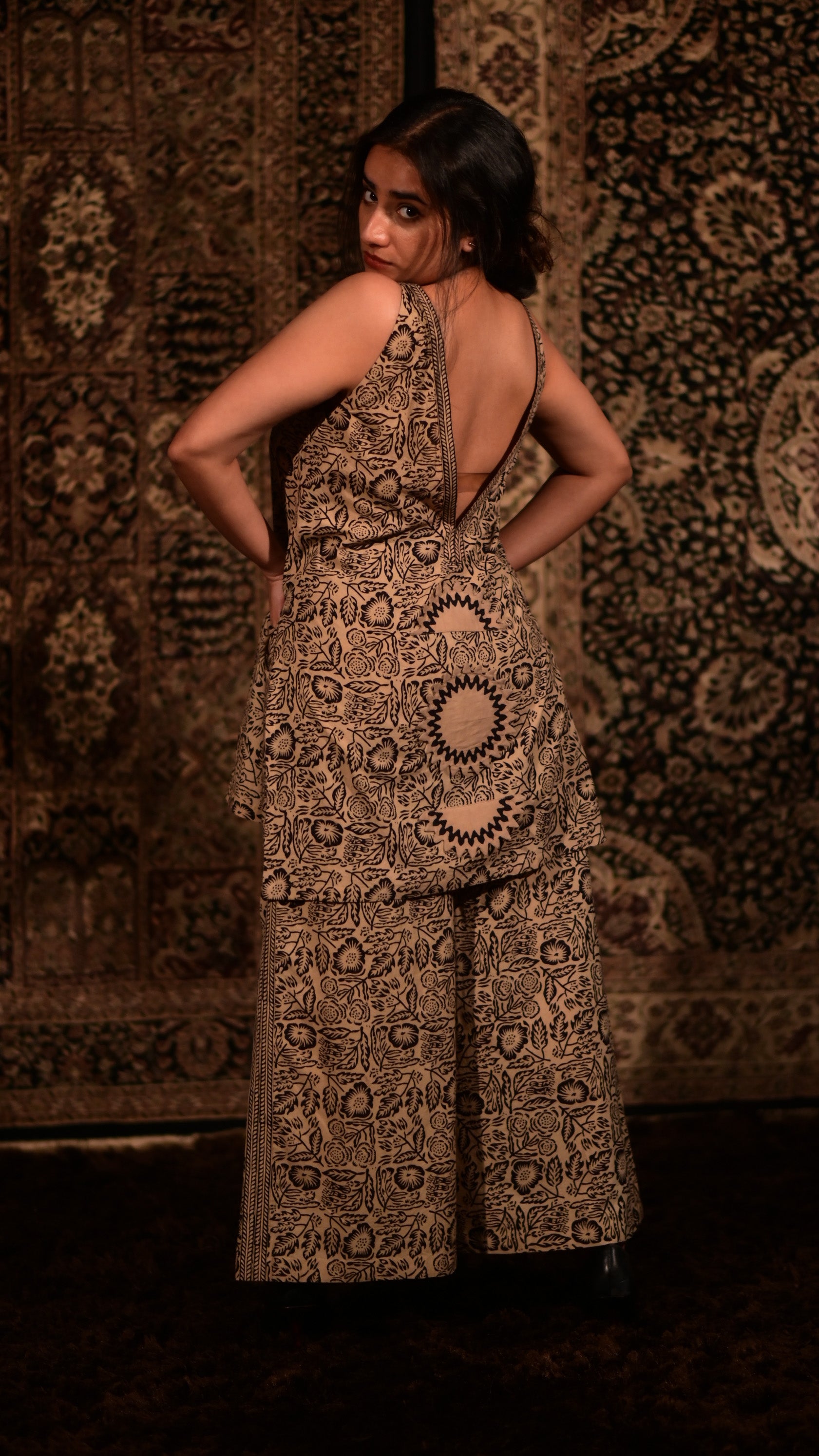 Long V neck Kurta w/ Flared Pants