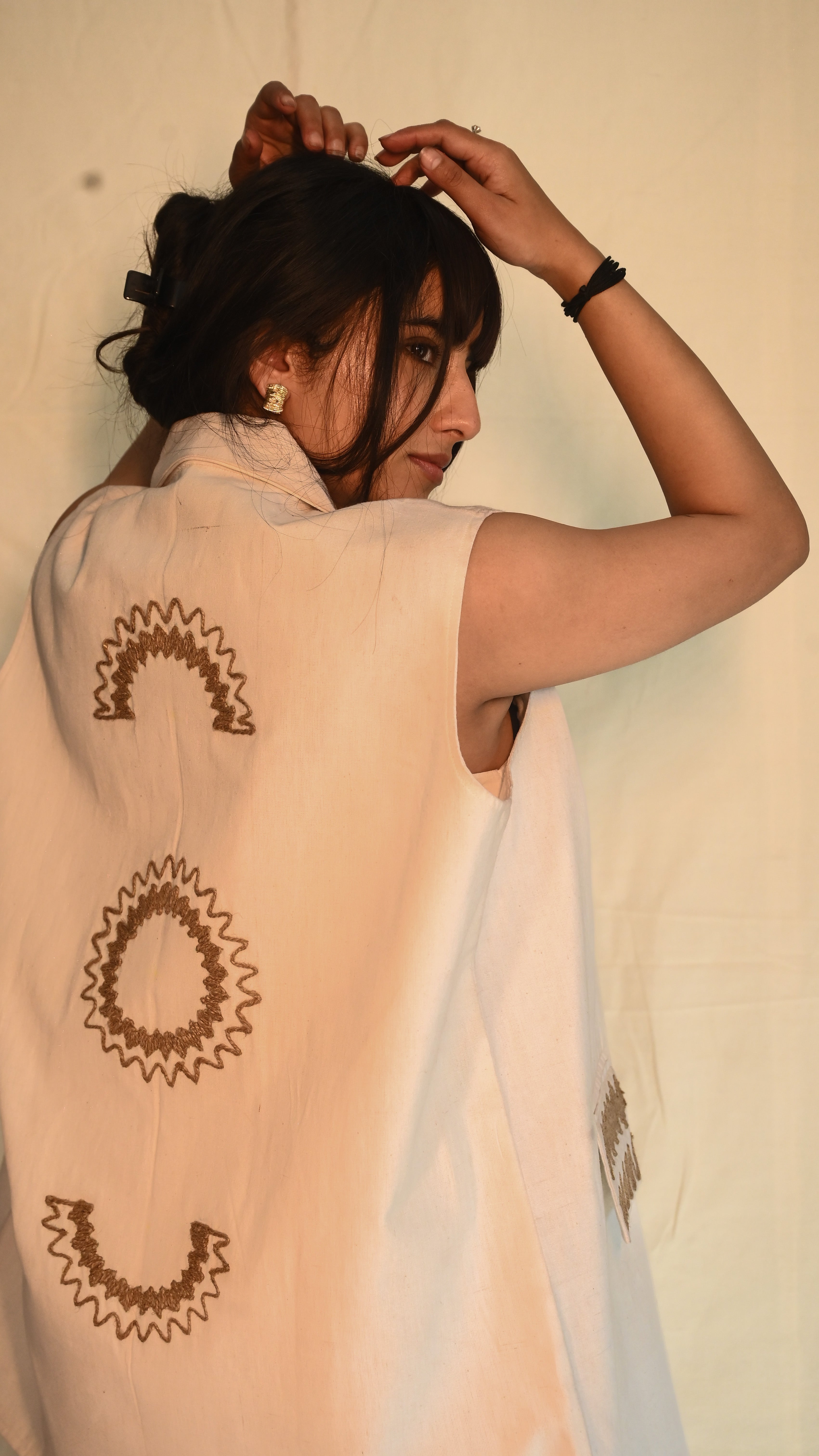 White Handloom Oversized Waistcoat