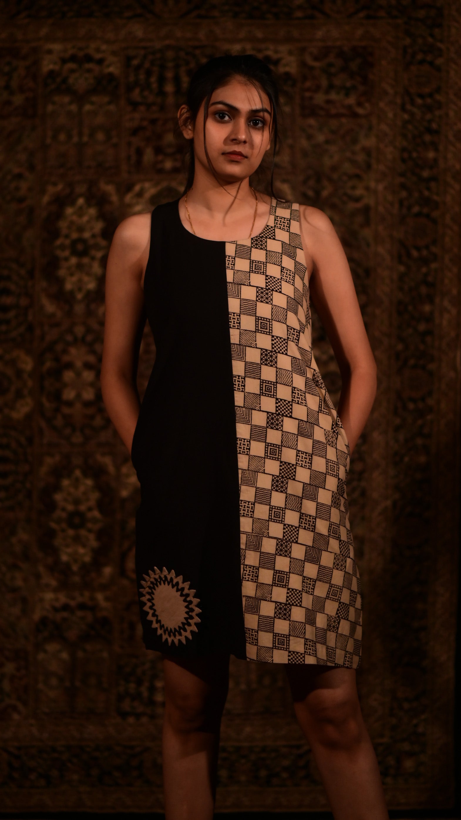 Dual Black Checkered Dress