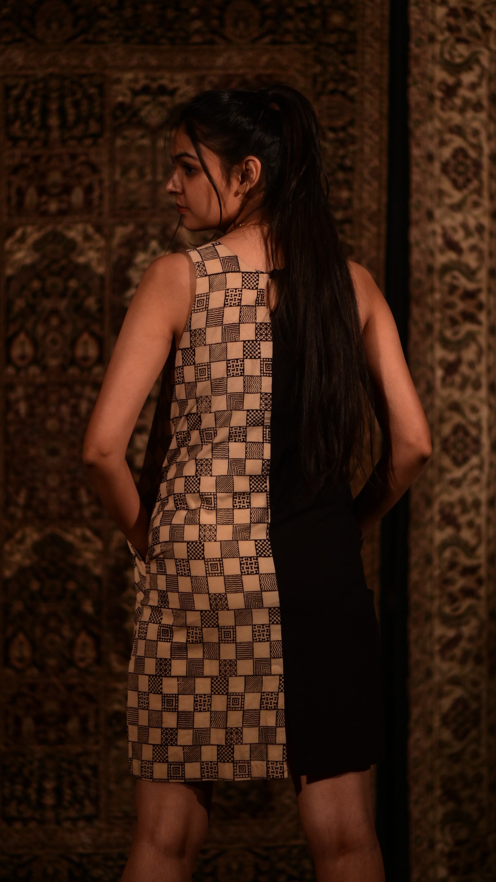 Dual Black Checkered Dress