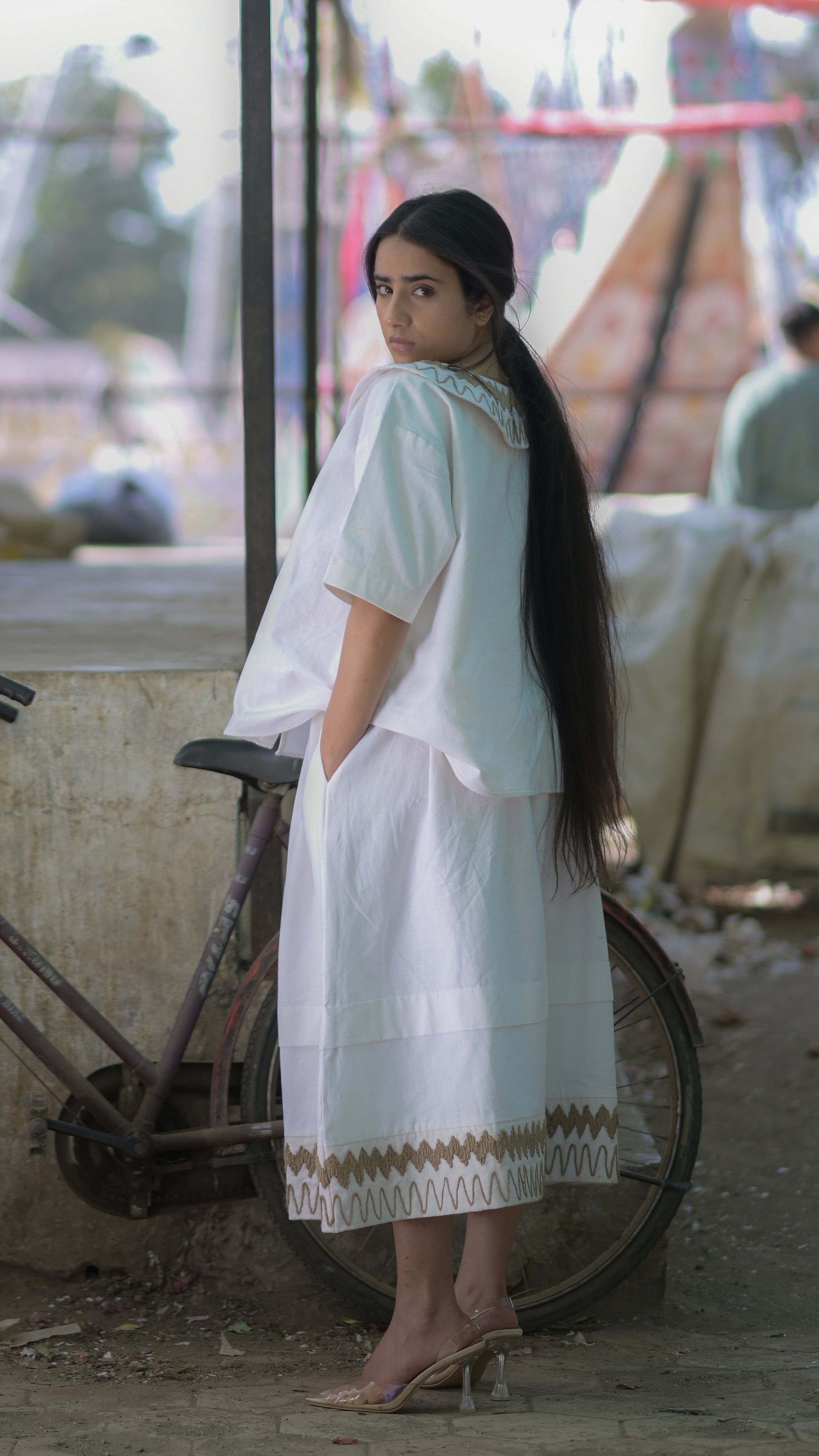 White Handloom Cotton Shirt and Skirt