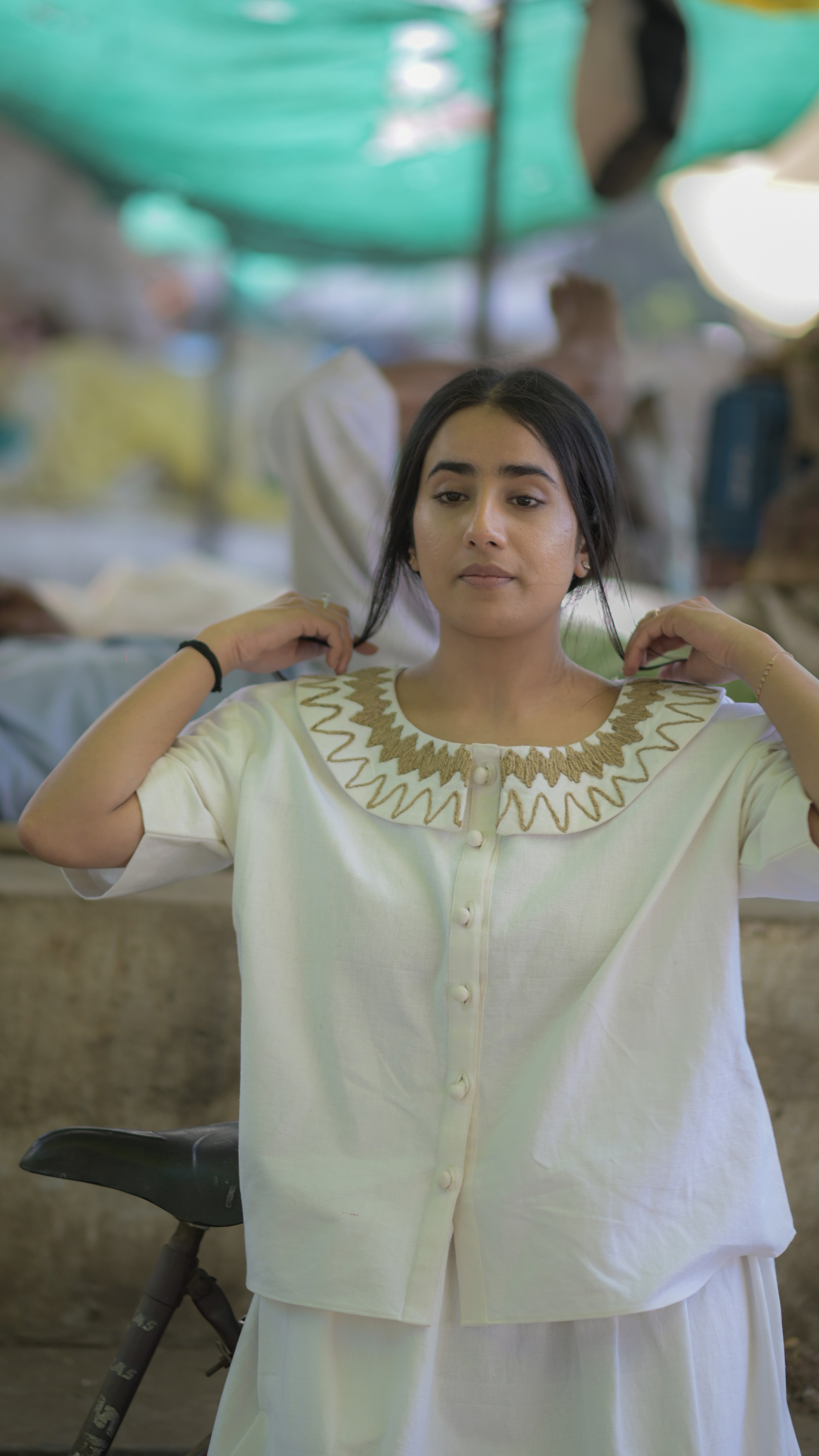 White Handloom Cotton Shirt and Skirt